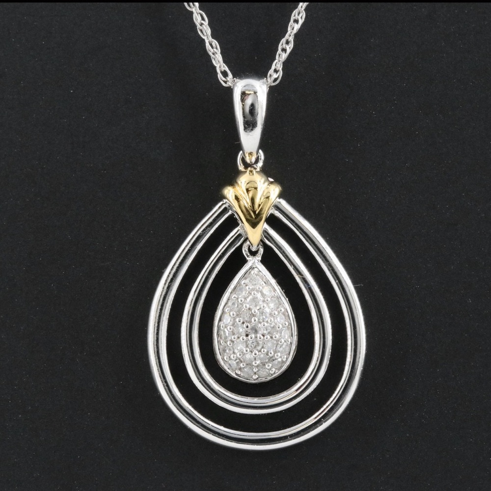 Sterling Silver &  14k Gold Diamond Pendant Necklace